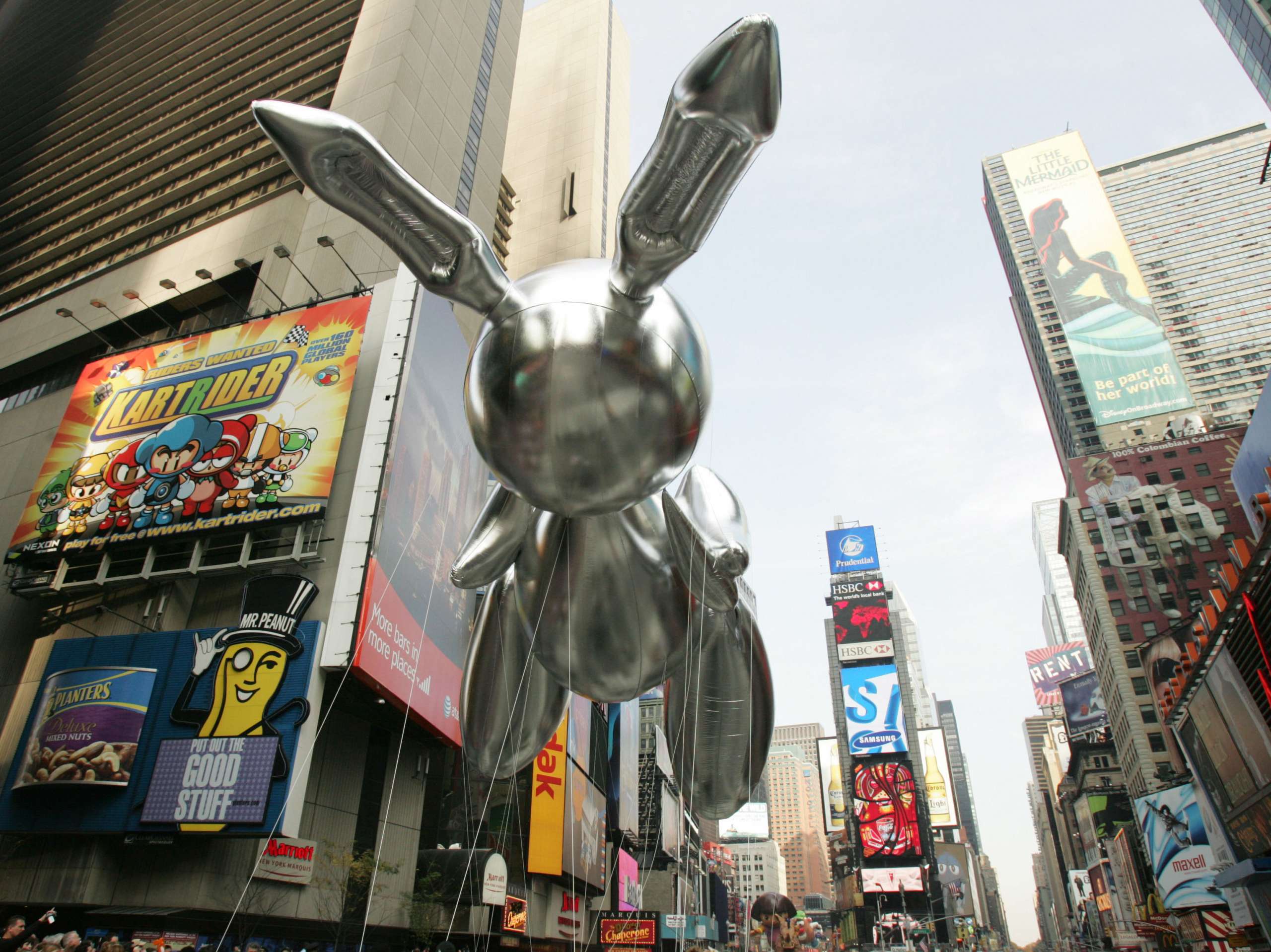 A balloon version of Rabbit floated in Times Square during the Macy's Thanksgiving Day Parade in 2007.