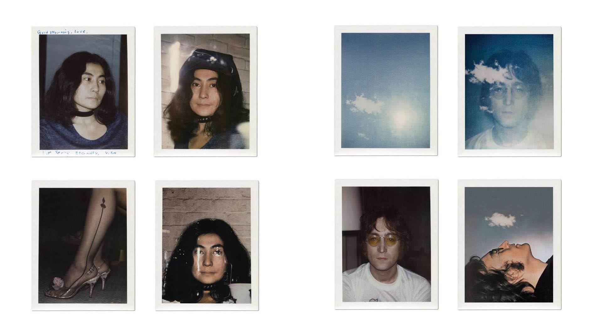 ( John Lennon 1971 年專輯《 Imagine 》封面由 Yoko Ono 拍攝,疊映激浪派藝術家 Geoffrey Hendricks 創作的白雲天空。)