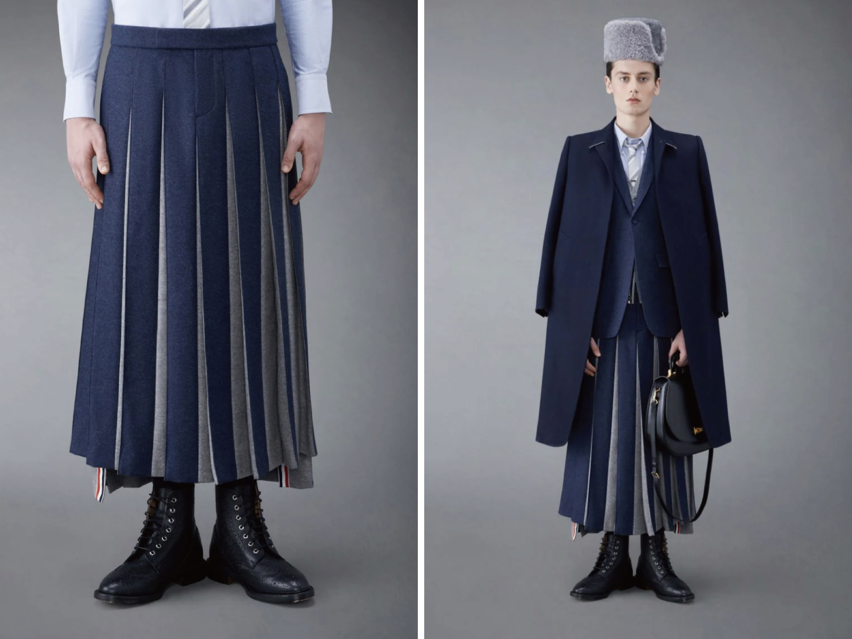 ( Thom Browne Wool Low Rise Ankle Length Pleated Skirt )