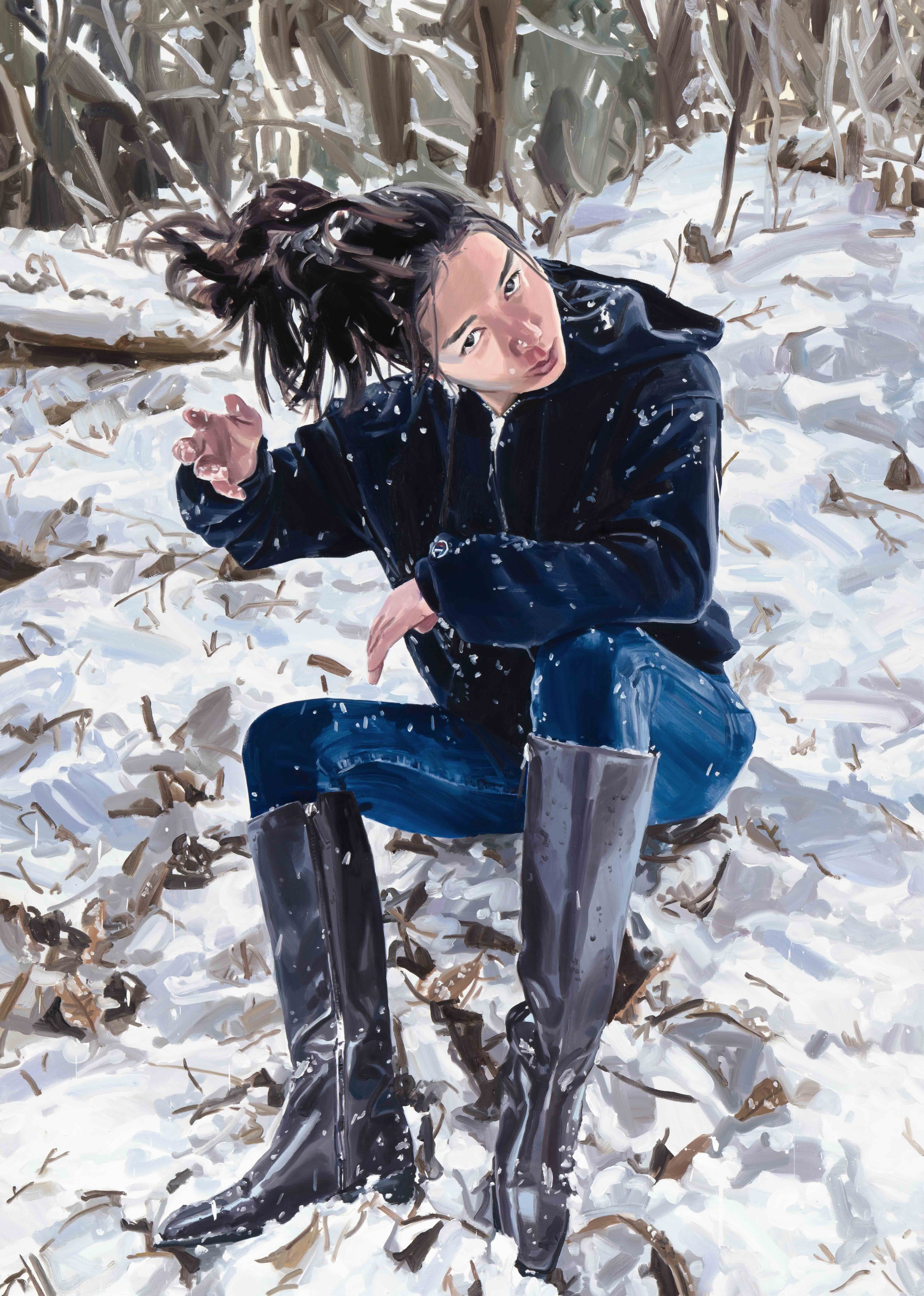 FOUNDRY SEOUL Miryu Yoon, “Brushing Off 1”, 2023, Oil on canvas, 227.3 x 181.8 cm. Image courtesy of Jeongkyun Goh and FOUNDRY SEOUL.