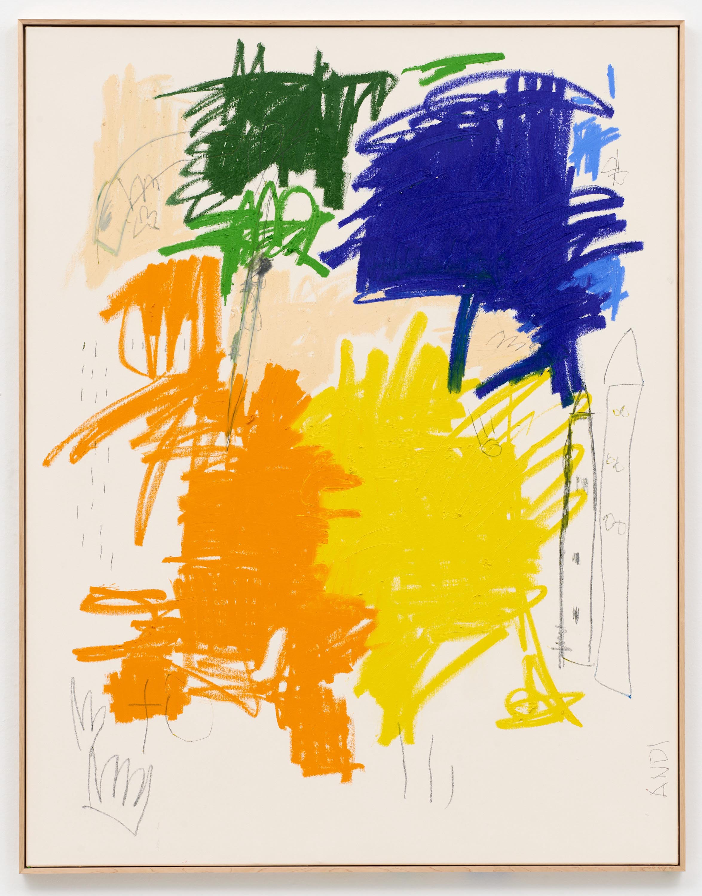 Andi Fischer, “LANDSCHAFTLICH STARK AUCH HIMMEL”, 2024, Oil stick and pencil on canvas, artist’s frame