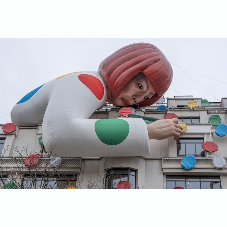Avenue des Champs Elysees. View of the facade of Louis Vuitton with decoration by a contemporary artist