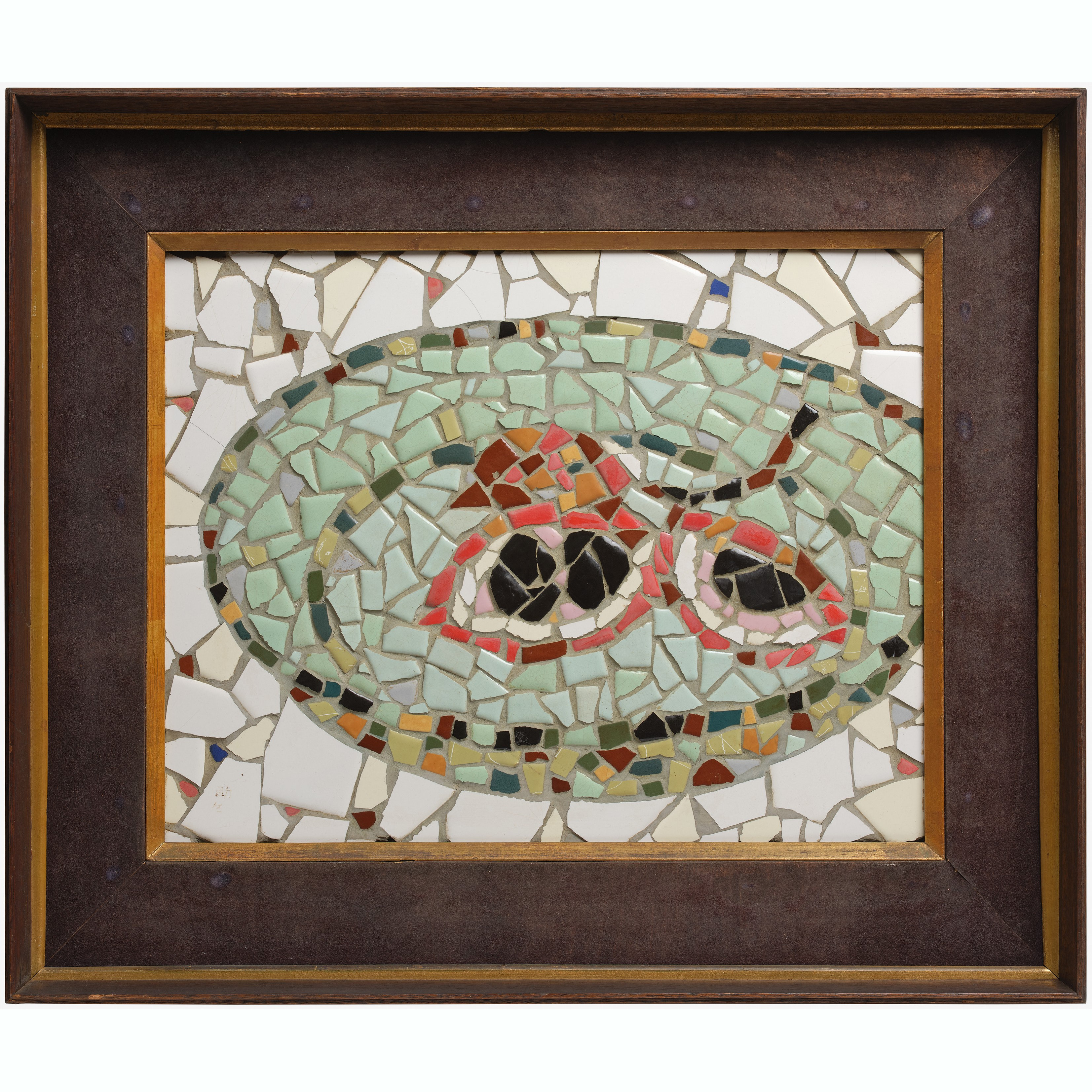 林之助（1917- 2008），〈秋果〉，1969，馬賽克拼貼，畫心 31.5 × 40 公分，全尺寸 47.5× 56.2 公分，臺中市立美術館藏。攝影：ANPIS FOTO 王世邦