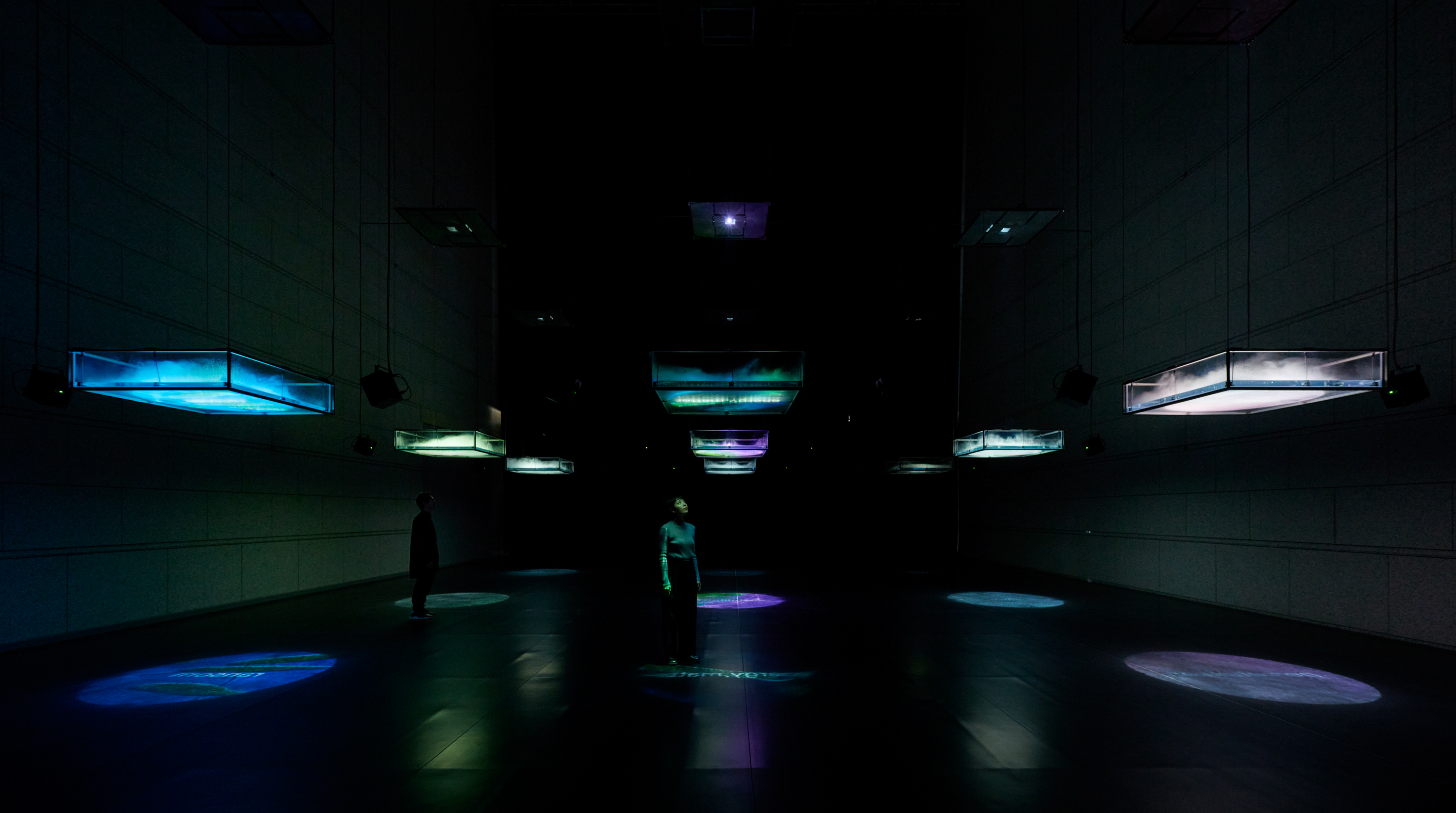 坂本龍一+高谷史郎,《生命–流動、無形、無聲...》,2007。 2024 年東京都現代美術館「坂本龍一|觀音,聽時」展覽現場。©2024 KAB Inc. 攝影:Takeshi Asano