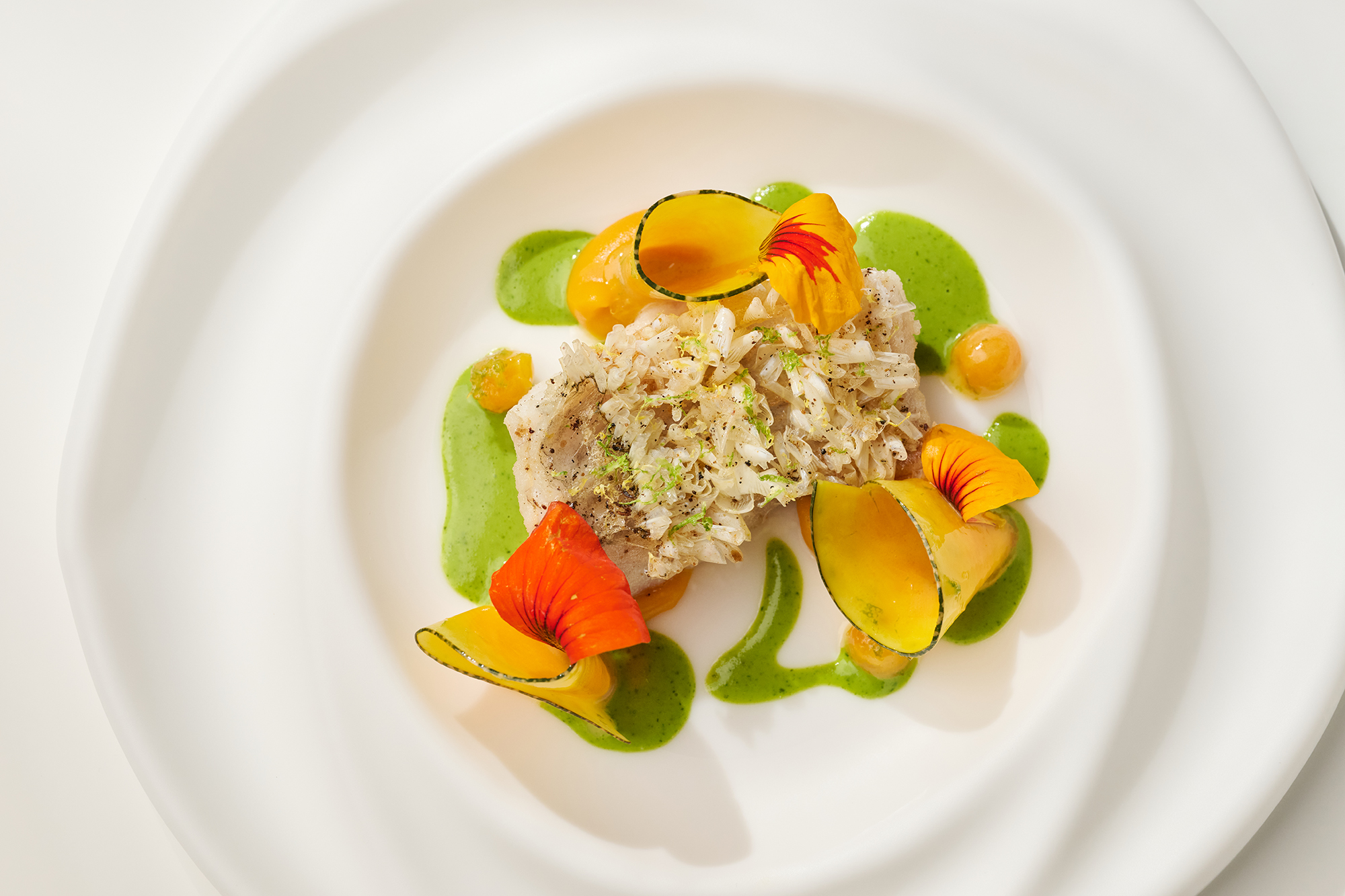 Restaurant 12 晚餐冬季菜單_TILE FISH - NASTURTIUM – PUMPKIN 馬頭魚 金蓮葉 南瓜